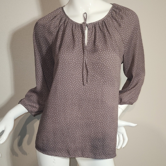LOFT Tops - Elegant Polka Dot Blouse - Gray